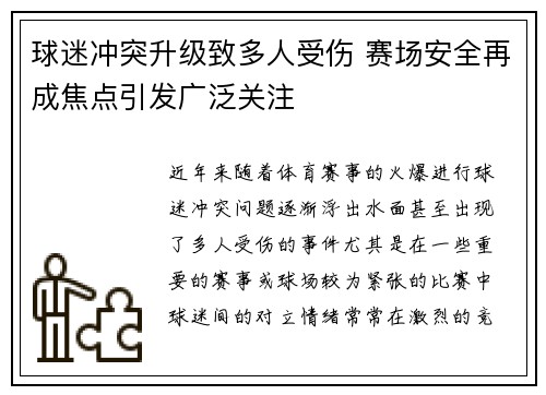 球迷冲突升级致多人受伤 赛场安全再成焦点引发广泛关注